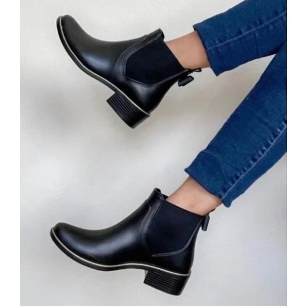Kate Spade Black Rain Boots Excellent Edimburg Bow Chelsea Women Size 8